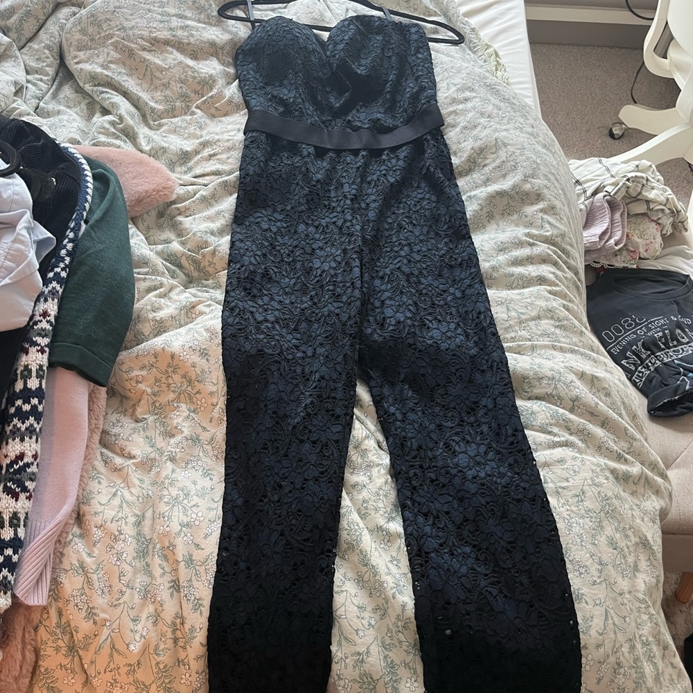 bebe lace strapless jumpsuit
